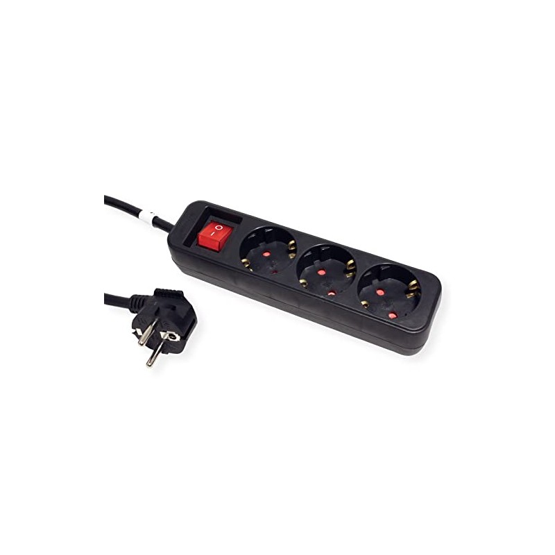 ROLINE 3-Way Power Strip with Switch, Black, 6 m