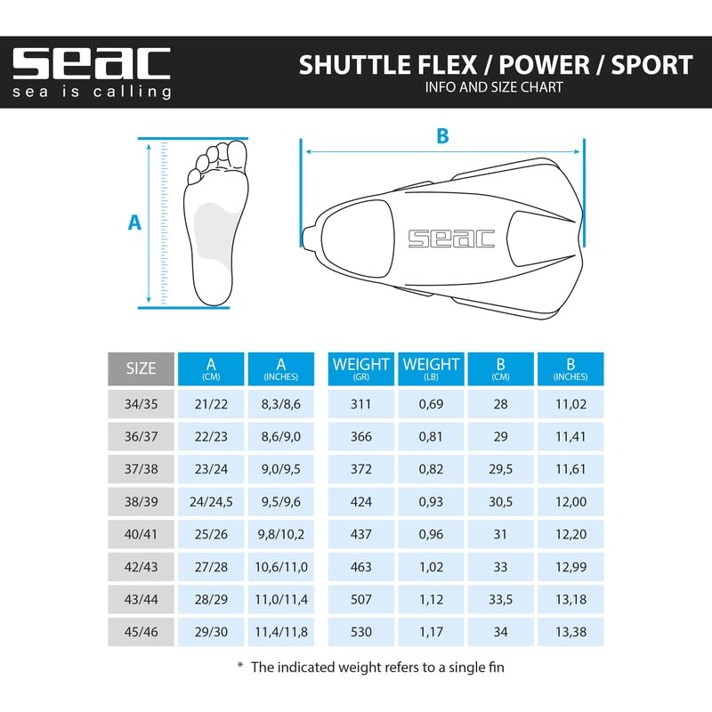 SEAC Unisex-Adult Shuttle Flex Kurze Schwimmflossen aus 100% Silikon, hell