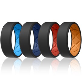 Egnaro Men's Silicone Rings, 7.5mm Wide 2.5mm Thick Rubber Wedding Bands For Him, Ergonomic Beveled Edge Two Tone Waterproof Workout Accessories