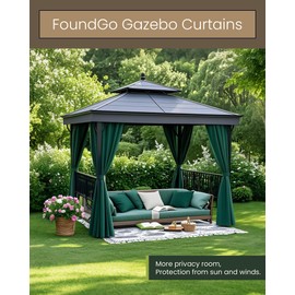 FoundGo 12'x16' Gazebo Universal Replacement Privacy Curtain for 12'Wx16'Lx6.7'H Water Resistant Gazebo Side Wall Privacy Panel Shade Screen Panels with Zipper for Outdoor Pergola Patio (Green) 4pc