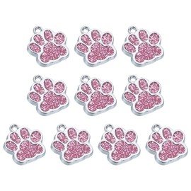 PATIKIL Animal Cat Dog Paw Print Charm, 10 Pcs Shine Powder Footprint Beads Enamel Alloy Claw Pendants Colorful for Necklace Keychain Bracelet DIY Jewelry, Pink