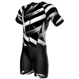 Sparx Mens Elite Aerosuit Triathlon Suit Mens Short Sleeve Tri Suit Skinsuit (Brushes, Small)