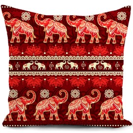 HUASHUZI Cushion Cover 40 x 40 cm Elephant Oriental Indian Decorative Cushion Red Burgundy Gifts for Sofa Cushion Covers Decorative Cushion Cover Sofa Bedroom Living Room
