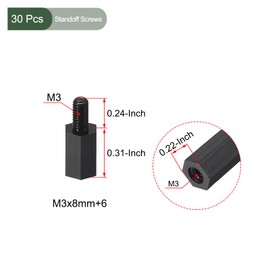 YOKIVE 30 Pcs M3 Standoff Screws, Nylon Hex PCB Standoffs with High Insulation Effect, Keep Height Consistent, Great for Motherboard (Black, 8mm+6mm)