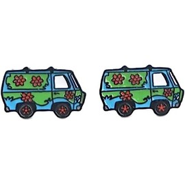 Cartoon Mystery Solving Dog Scooby Cartoon Mystery Van Machine Enamel Metal Stud Earrings