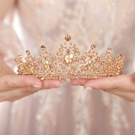 JWICOS Crystal Tiaras for Women Princess Crown Wedding Tiaras and Crowns for Women Tiaras for Girls Birthday Party Hair Accessories Bride Headband Bride for Prom Christmas (Champagne)