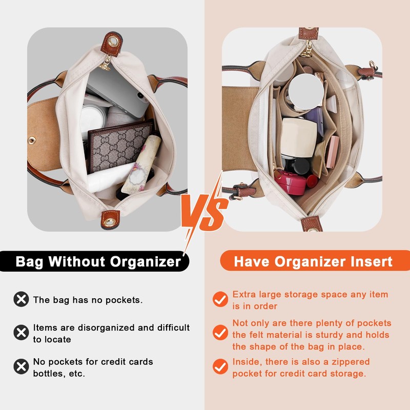LOUKAYCCI Felt Purse Organiser Insert for Longchamp Le Pliage S