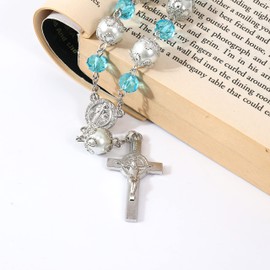 Nazareth Store Car Rear View Rosary St Saint Benedict Catholic Turquoise Blue Beads Benedictus Medal Cross Crucifix Christian gift Rosaries