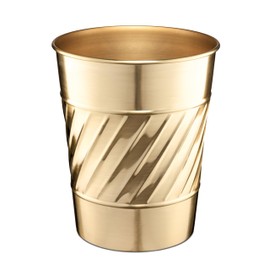 Monarch Abode Metal Bathroom Trash Can – Waste Basket for Bedroom, Office Desk, & Dorm, Handcrafted Wave Embossed, Durable Decorative Brushed Gold Small Trash Can Bathroom Garbage Bin Wastebasket