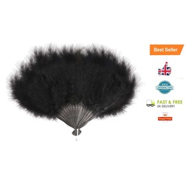 BLACK FEATHER HAND FAN LADIES BURLESQUE FANCY DRESS COSTUME