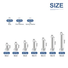 DTGN 540Pcs M2 Metric Screw Assortment, Bolts and Nuts Kit, 304 Stainless Steel M2x4/6/8/10/12/16/20mm Hex Socket Head Cap Screws Bolt Set with Washers for 3D Printing DIY