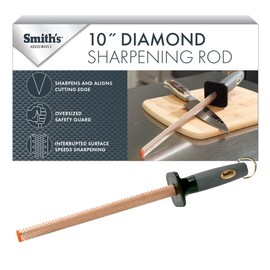 Smith's 3001 10” Oval Diamond Sharpening Steel Rod – Grey – Oval Design – Rubber Grip Handle – Plastic Sharpening Tip