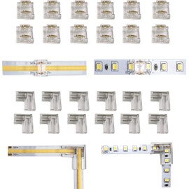 SWOTU 24Pcs 2Pin 8mm Straight & L Shape Led Strip connectors for 8mm Width COB/SMD Single Color Led Strip