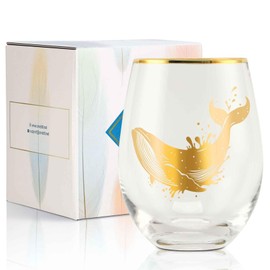 Onebttl Whale Gifts, 18oz Stemless Wine Glass with Whale Pattern, Perfect for Whale Lovers, Birthday & Christmas