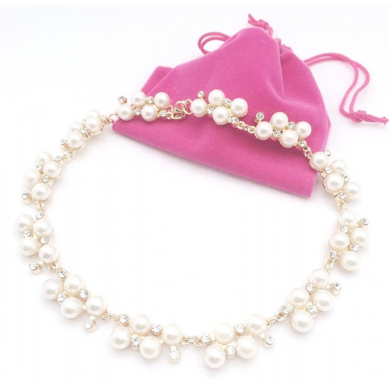 'olu'lu Women's Pearl Rhinestone Bijou Necklace Earrings Set, Necklace