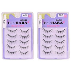 아이하라 쁘띠업 속눈썹 10p + 글루 세트 A02, 블랙, 2세트 Aihara Petit Up Eyelashes 10p + Glue Set A02, Black, 2 Sets
