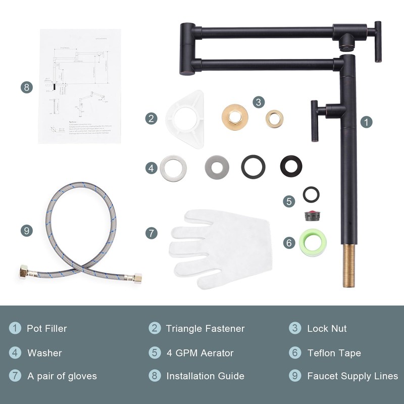 Brass Folding Pot Filler - Deck Mount Faucet for Kitchen
