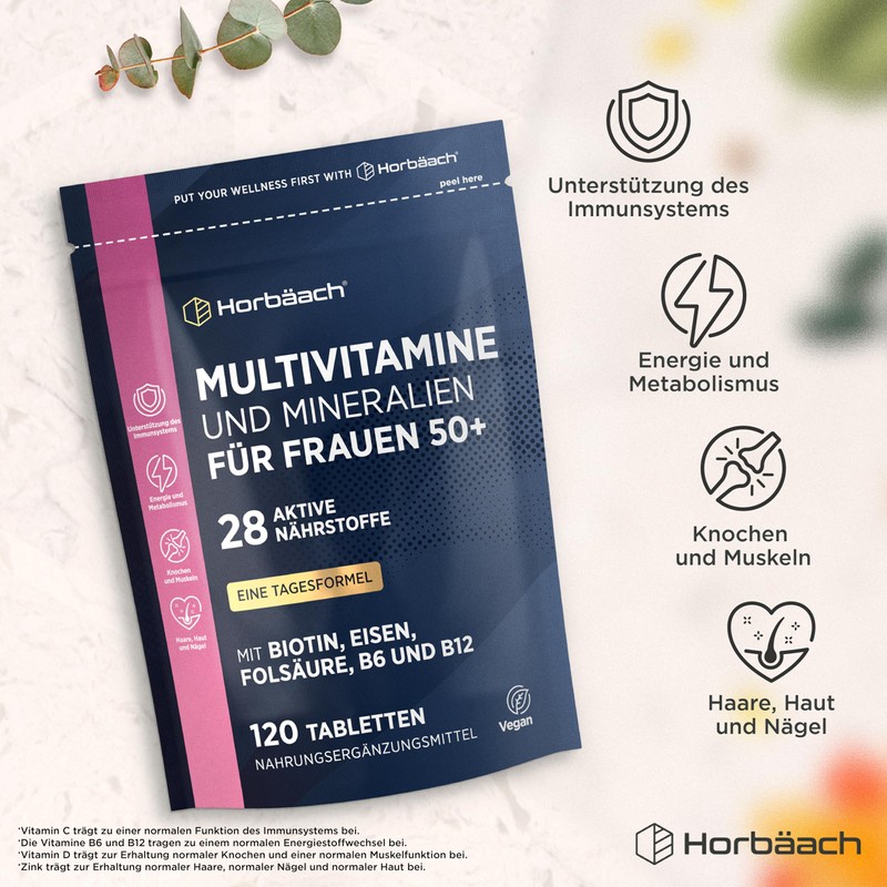 Horbaach Multivitamin Tablets Women 50+, 28 Vitamins and Minerals with