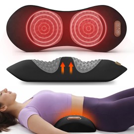 3-in-1 Electric Back Massager Pillow with Heat, Vibration and Traction, Triple Fusion Lumbar Support Massager for Bed or Chair, Designed for Daily Back Relaxation and Spine Support