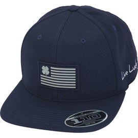 Black Clover Standard Blue Flat Brim Adjustable, Navy Hat/Silver/Navy HD American Flag Patch