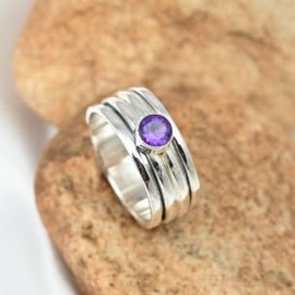 JEWELSTREZORO Amethyst Edelstein Spinnerring 925 Sterling Silber Meditationsring Männer & Frauen Spinnerring Geschenkartikel Schmuck TSR148E_66 (21.0)