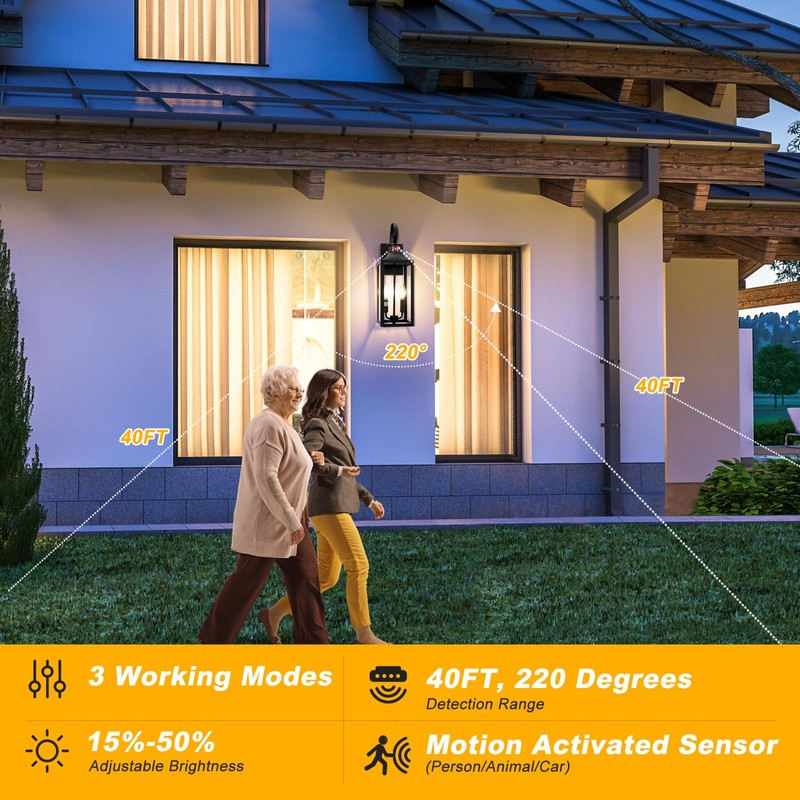 20" Black Motion Sensor Outdoor Light, Large Dusk to Dawn