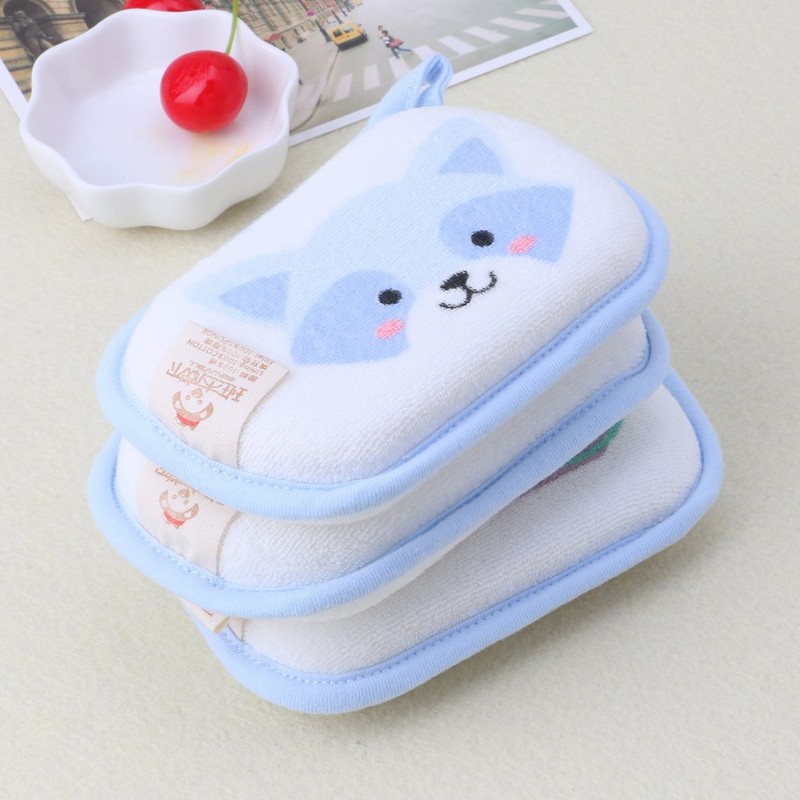 LANCHEN Newborn Baby Bath Brushes Baby Shower Sponge Cotton Rubbing