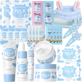 Milk Skin Care Sets & Kits - Milk Beauty Gift Sets for Teenage Girls - Teenage Girls Gifts - Facial Kits for Women - Travel Skincare Set Daily Face Care - Deep Hydrating Smoothing 28PCS (Milk-28PCS)