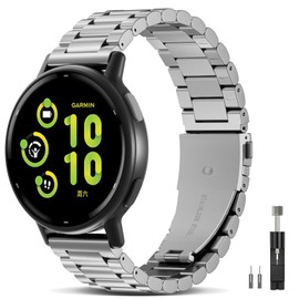 EverAct Compatible with Garmin Forerunner 165 Band/Forerunner 55/245/645/570-42mm, 20mm Stainless Steel Metal Strap Replacement Wristband for Vivoactive 6/5/3/3 Music/Venu Sq 2