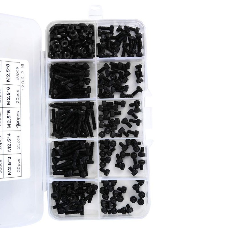 300pcs M2.5 X 3-20mm 12.9 Grade Black Alloy Steel Hex