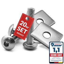Qualinos 20x High-Quality Double Rod Fence Mounting Clamp Plates 30 x 26 x 3 mm and Screws - Made of 1.4301 Stainless Steel