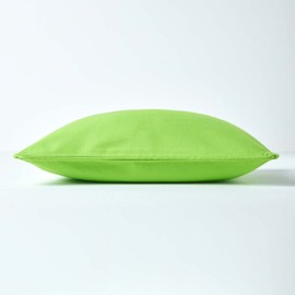 HOMESCAPES - 100% Cotton Plain Green Cushion Cover- 45 x 45 cm Square - 18 x 18 Inches Bright Lime Green Sofa Cushion Pillow Cover - Washable