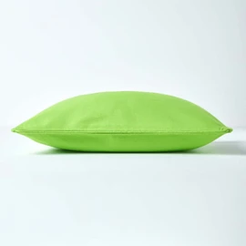 HOMESCAPES - 100% Cotton Plain Green Cushion Cover- 45 x 45 cm Square - 18 x 18 Inches Bright Lime Green Sofa Cushion Pillow Cover - Washable