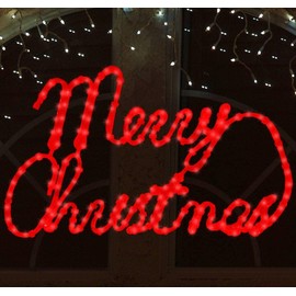 LAMPHOME [Large 24"x13.5" 180 LED Merry Christmas Neon Motif Super-Bright Red LEDs Outdoor Christmas Decoration with UL Standard Adaptor Waterproof for Outdoor Home Party Wall Hanging Holiday