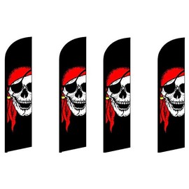 R and R Industries Red Bandana Jolly Roger Flag pack of 4 (Mount and Poles are Not Included)