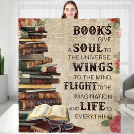 Books Give A Soul To The Universe Reading Blanket for Book Lovers, Book Reading Librarian Gifts Throw Blanket, Graduation Birthday Gift for Reading Lover Daughter Sister Bestie (50*60inches)