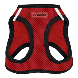 Best Pet Supplies - All Weather Mesh, Reflective, No Pull Harness for Small, Medium Dogs, Cats - Secure with Hook & Loop Fastener, Buckle, Double D-Rings - Red/Black Trim, S