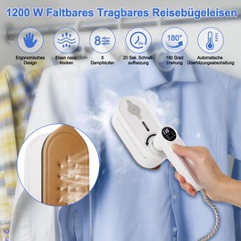 Lottsall Dampfbügeleisen Mini, 1200 W Faltbares Tragbares Reisebügeleisen, 15 Sekunden Schnelles Aufheizen, Handdampfbügler Dampfbürste mit 110ml Wassertank/Nass- und Trockenbügelmodus für Reise