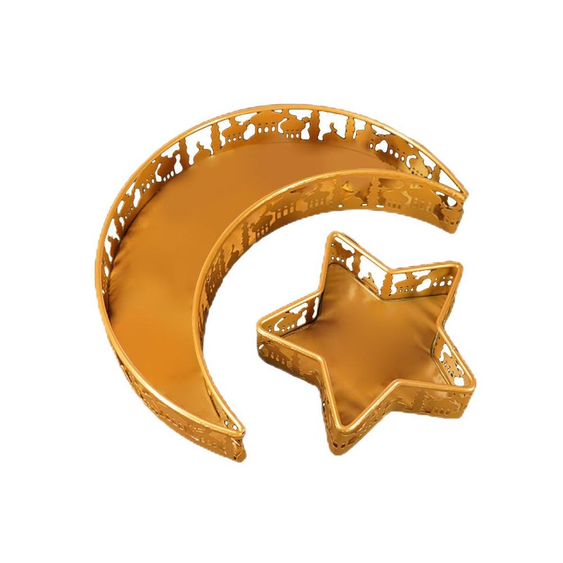 Ramadan Iron Tray Moon Star Shaped Eid Mubarak Dessert Tray