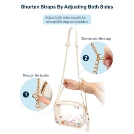 PACKISM Crossbody Bags for Women - Printed Flowers Clear Bag for Stadium Events, Small Clear Purse with PU Leather & PVC, Adjustable Chain Strap, Gold Metal Zipper for Travel, Sports, Cream White