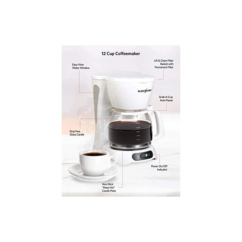 EUROSTAR ECM642W 12-Cup Coffee Maker, White