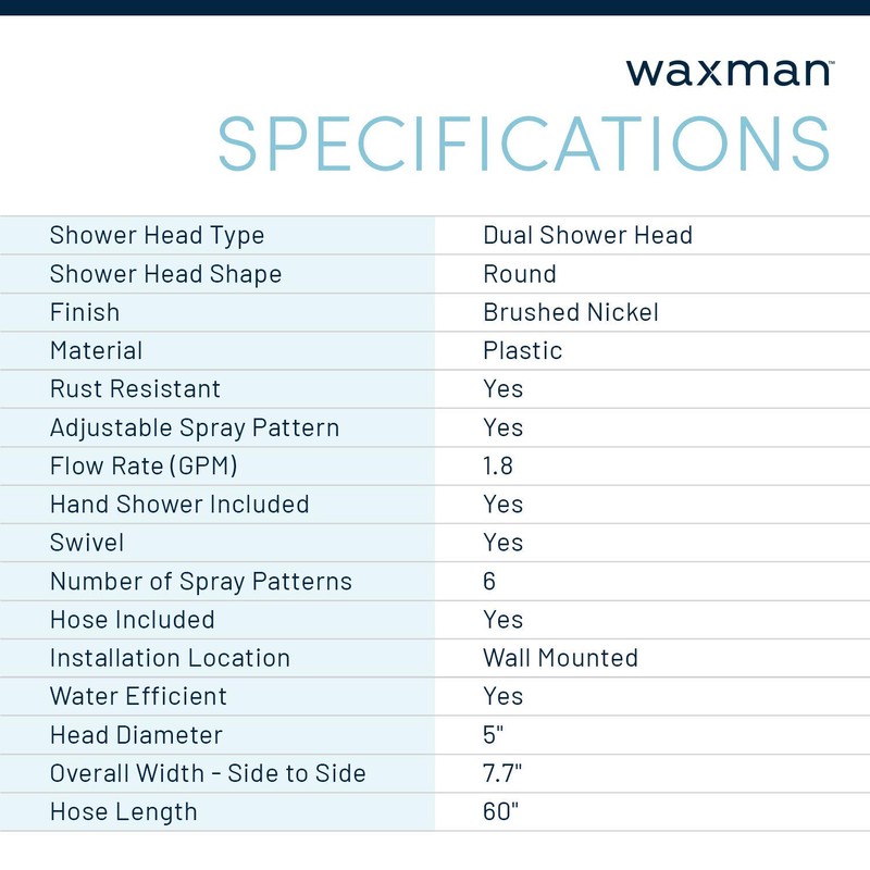 Waxman Serene Premium Fixed Shower Head with Handheld Attachment and