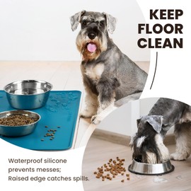VIVAGLORY Flexmat Dog Food Mat Dog Food Tray for Food and Water & Indoor Cats, Waterproof Silicone Grippy with Raised Edges Lip, L, Deep Blue