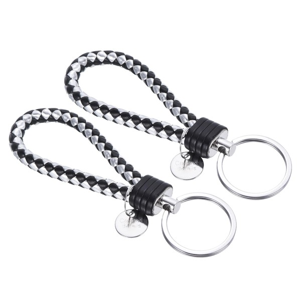 PATIKIL Braided Leather Keychain with Stainless Steel Key Ring Sleeve,