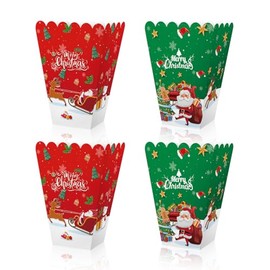 Nenluny 12pcs Christmas Popcorn Favor Boxes Paper Christmas Popcorn Box Buckets Snack Container Christmas Party Treat Boxes for Xmas Party Supplies