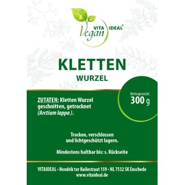 VITA IDEAL Vegan® Kletten Root 2 x 300 g Cut & Dried – Arctium lappa – Burdock Root – Burdock Root Herbs Tea & Infusion, No Additives