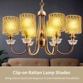 6 Pack Rattan Chandelier Lamp Shade 5 Inch, Small Cylinder Boho Lampshade Replacement Clip On Bulb, Natural Woven Lamp Shades for Table Lamp Wall Sconces Light Fixture, 5.1 x 5.1 Inch