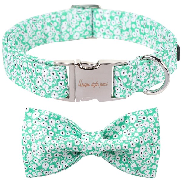Unique style paws Summer Dog Collar with Bow Tie, Green,