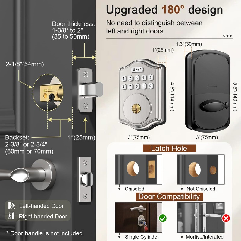 52HZ Keyless Entry Door Lock with Code, Electronic Keypad Deadbolt