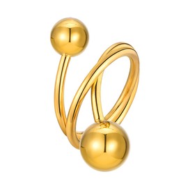 Fashion Stainless Steel Round Ball Statement Ring for Women Chunky Gold Geometric Minimalist Adjustable Open Finger Stacking Knuckle Pinky Rings Polished Comfort Fit Unique Jewelry Holiday Party (6)